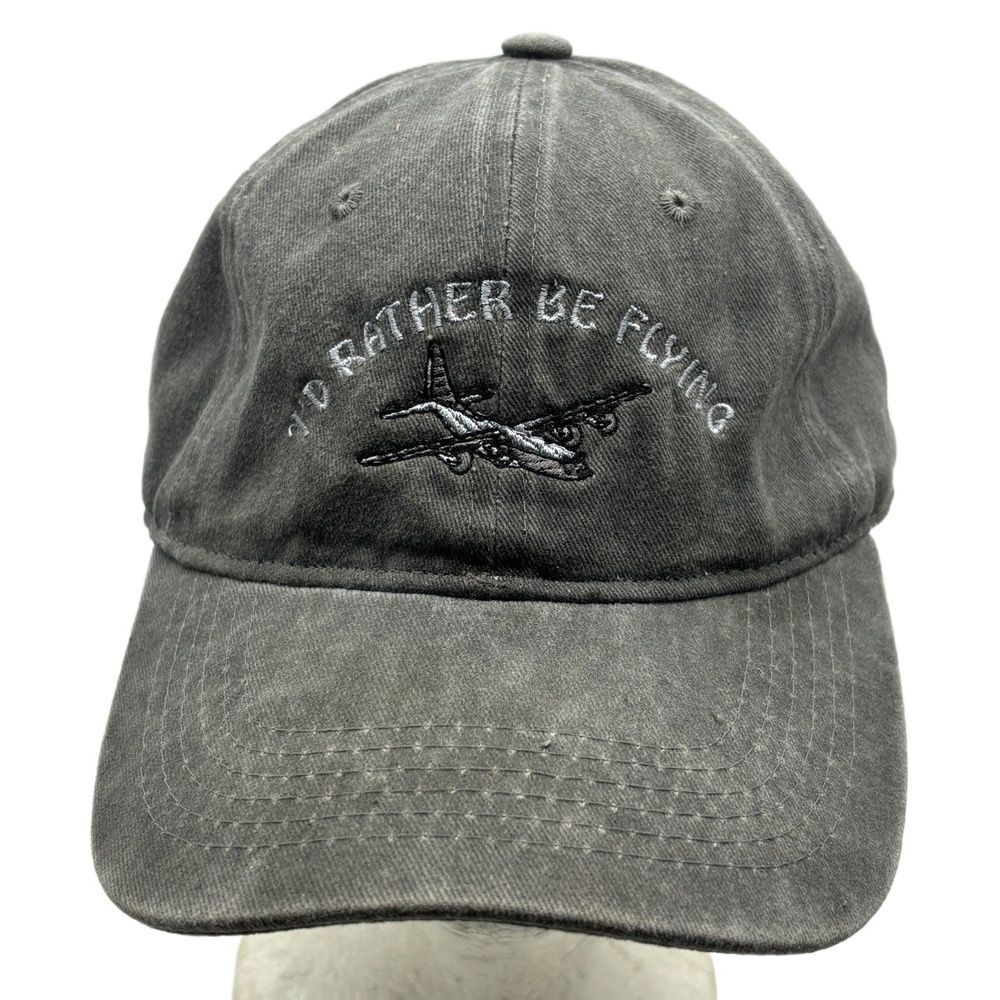 Pilot Aviation Dad Hat Gray Adjustable Embroidered “I’d Rather Be Flying” Cap